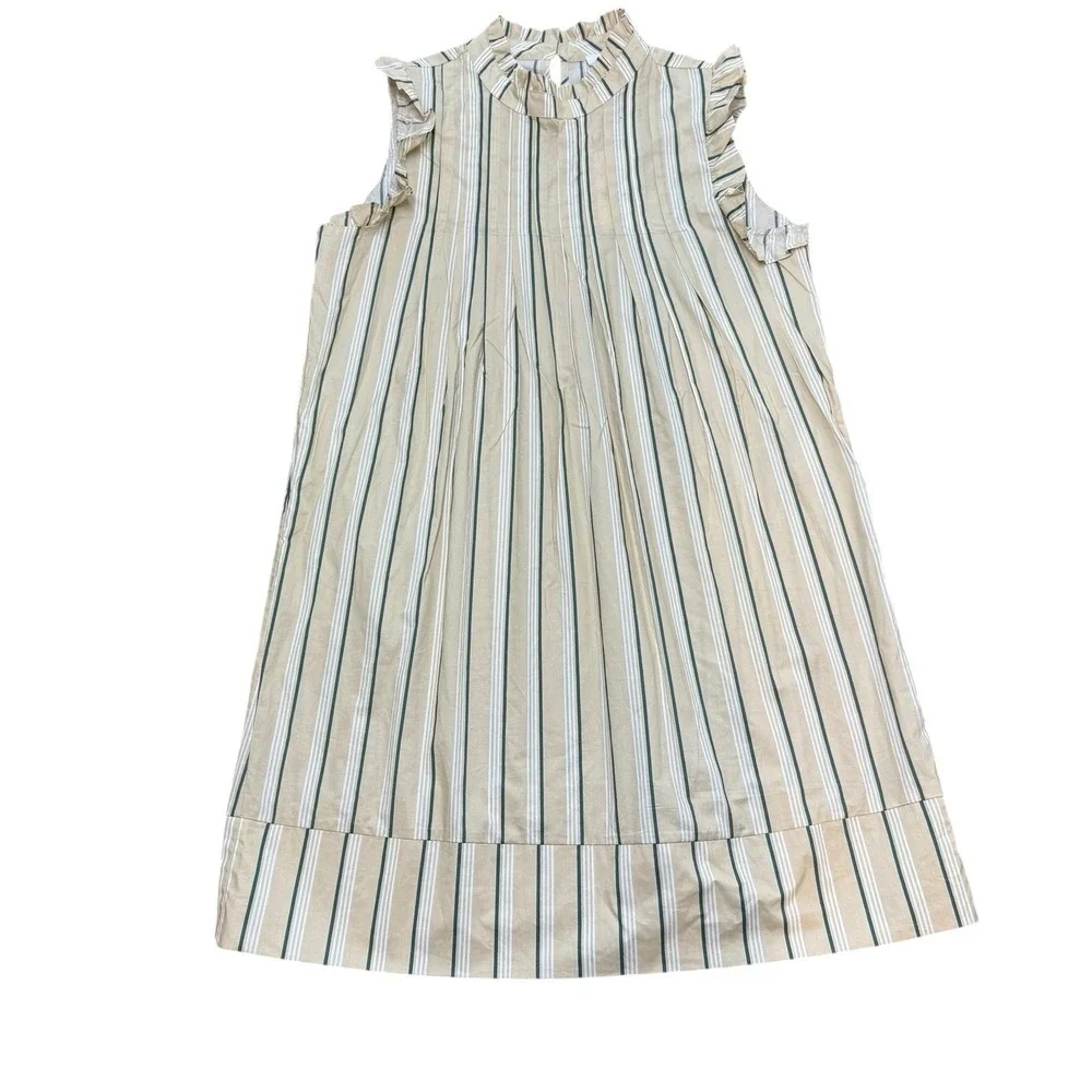 Striped Sleeveless Ruffle 100% Cotton Midi Dress Garden Party Brunch Medium